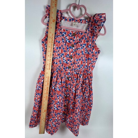 Girls Crewcuts Floral Sleeveless Dress With Ruffle Straps & Button Front Red & B - Picture 9 of 13